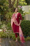 Tew Roman With Embroidered Work Kurti With Bottom Dupatta Wholesalers In Delhi